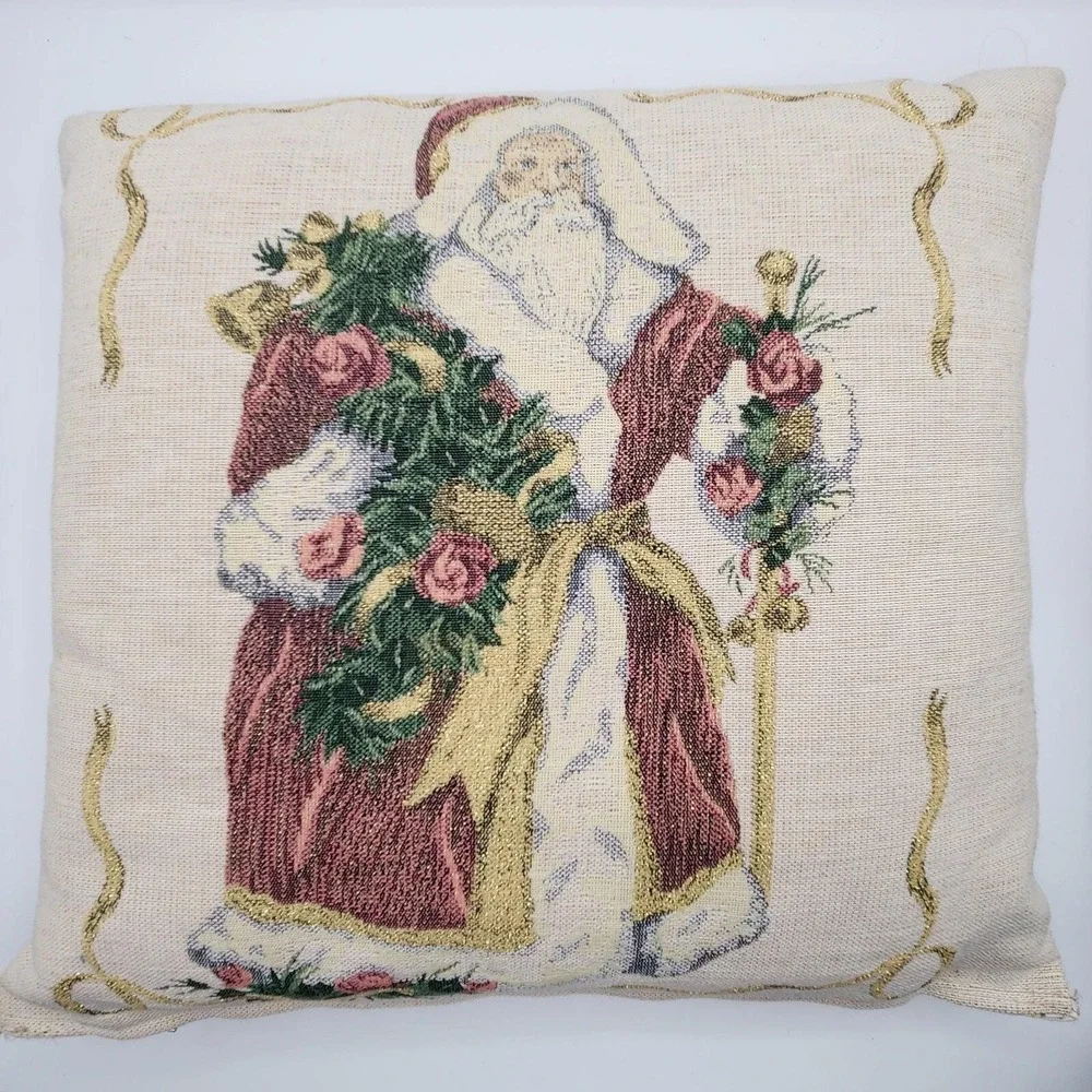 Vintage Needlepoint Christmas Santa Pillow Cover With Zipper 16